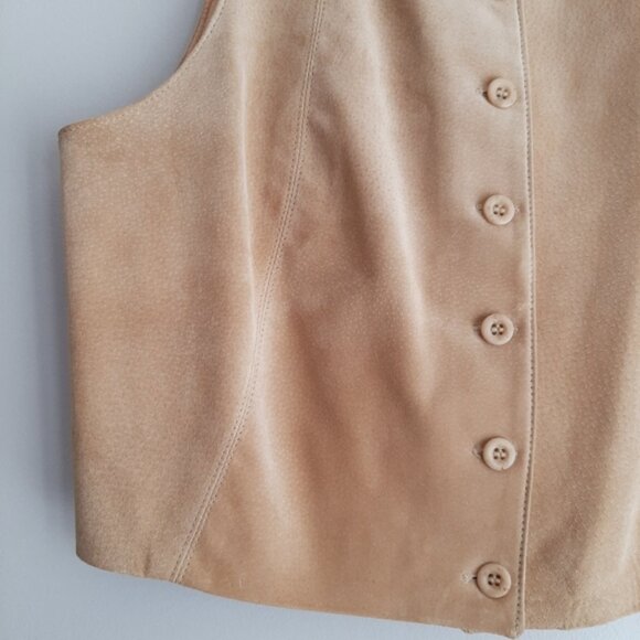 DANIER 100% Genuine Suede Leather Vest Button Down Cream Beige Sz S - Picture 5 of 14